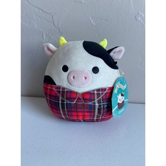 New! Squishmallow Connor The Cow Harvest Plush Toy Super Soft Black White Red 7" - Picture 1 of 6